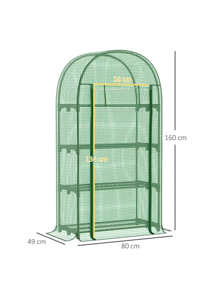 Outsunny 4 Tier Mini Greenhouse for Outdoor, Portable Gardening Plant Green House with Storage Shelf, Roll-Up Zipped Door, Metal