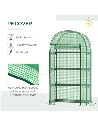 Outsunny 4 Tier Mini Greenhouse for Outdoor, Portable Gardening Plant Green House with Storage Shelf, Roll-Up Zipped Door, Metal