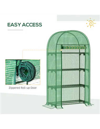 Outsunny 4 Tier Mini Greenhouse for Outdoor, Portable Gardening Plant Green House with Storage Shelf, Roll-Up Zipped Door, Metal