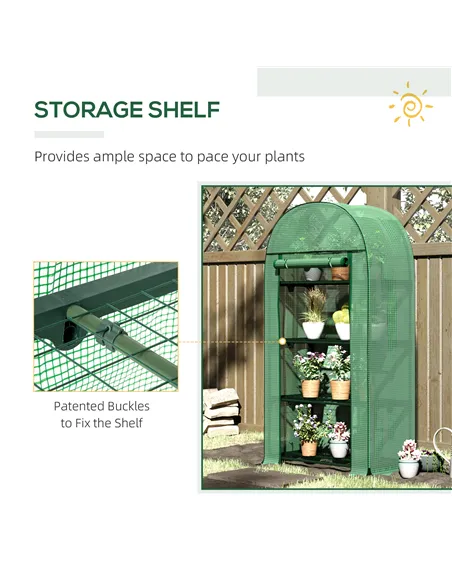 Outsunny 4 Tier Mini Greenhouse for Outdoor, Portable Gardening Plant Green House with Storage Shelf, Roll-Up Zipped Door, Metal
