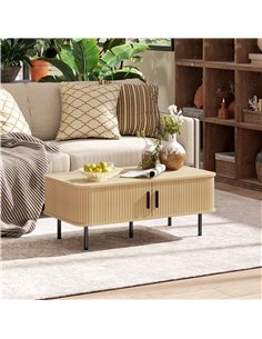 HOMCOM Coffee Table with Storage, Living Room Table with Slatted Tambour Sliding Doors and Foot Pads, Rectangular Coffee Table w 2