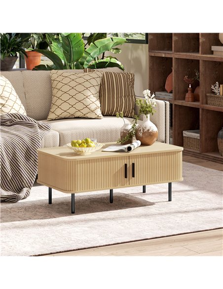 HOMCOM Coffee Table with Storage, Living Room Table with Slatted Tambour Sliding Doors and Foot Pads, Rectangular Coffee Table w
