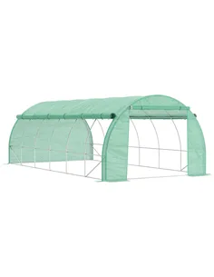 Outsunny Polytunnel Greenhouse Walk-in Grow House Tent with Roll-up Sidewalls, Zipped Door and 12 Windows, 6x3x2m Green