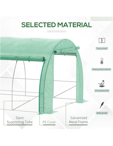 Outsunny Polytunnel Greenhouse Walk-in Grow House Tent with Roll-up Sidewalls, Zipped Door and 12 Windows, 6x3x2m Green