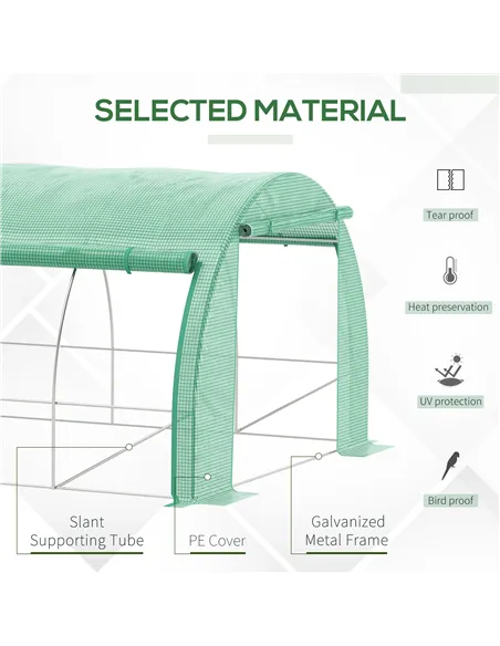 Outsunny Polytunnel Greenhouse Walk-in Grow House Tent with Roll-up Sidewalls, Zipped Door and 12 Windows, 6x3x2m Green