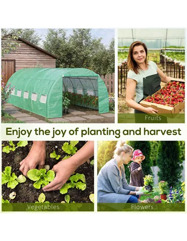 Outsunny Polytunnel Greenhouse Walk-in Grow House Tent with Roll-up Sidewalls, Zipped Door and 12 Windows, 6x3x2m Green