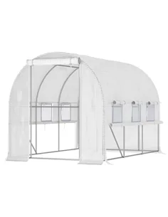 Outsunny Walk-in Polytunnel Greenhouse Green House with Roll-up Sidewalls, UV-resistant PE Cover, 3 x 2 x 2m, White