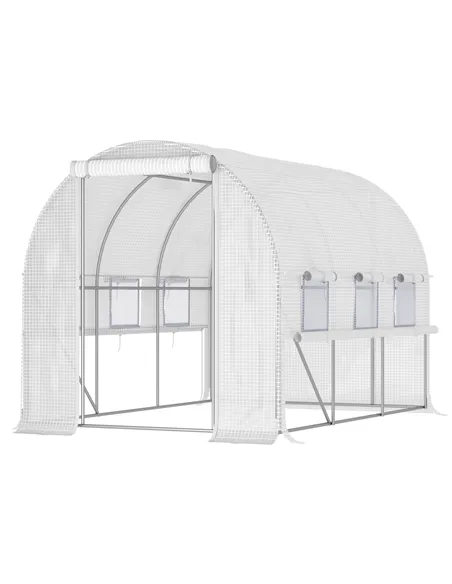 Outsunny Walk-in Polytunnel Greenhouse Green House with Roll-up Sidewalls, UV-resistant PE Cover, 3 x 2 x 2m, White