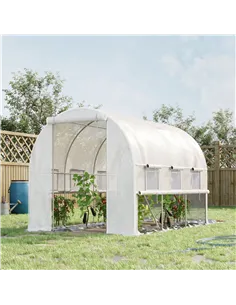 Outsunny Walk-in Polytunnel Greenhouse Green House with Roll-up Sidewalls, UV-resistant PE Cover, 3 x 2 x 2m, White 2