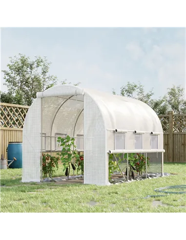 Outsunny Walk-in Polytunnel Greenhouse Green House with Roll-up Sidewalls, UV-resistant PE Cover, 3 x 2 x 2m, White