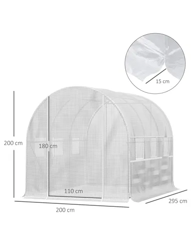Outsunny Walk-in Polytunnel Greenhouse Green House with Roll-up Sidewalls, UV-resistant PE Cover, 3 x 2 x 2m, White