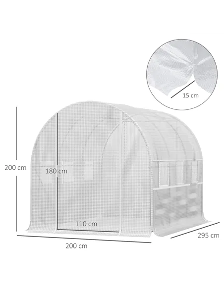 Outsunny Walk-in Polytunnel Greenhouse Green House with Roll-up Sidewalls, UV-resistant PE Cover, 3 x 2 x 2m, White