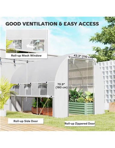 Outsunny Walk-in Polytunnel Greenhouse Green House with Roll-up Sidewalls, UV-resistant PE Cover, 3 x 2 x 2m, White