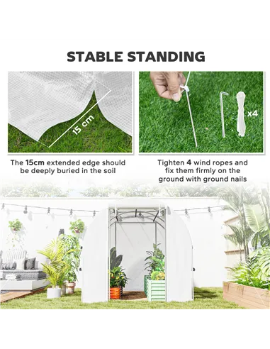 Outsunny Walk-in Polytunnel Greenhouse Green House with Roll-up Sidewalls, UV-resistant PE Cover, 3 x 2 x 2m, White