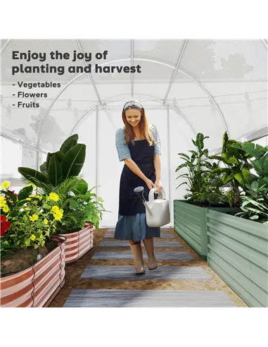 Outsunny Walk-in Polytunnel Greenhouse Green House with Roll-up Sidewalls, UV-resistant PE Cover, 3 x 2 x 2m, White