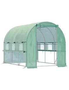 Outsunny Walk-in Polytunnel Greenhouse Green House with Roll-up Sidewalls, UV-resistant PE Cover, 3 x 2 x 2m, Green