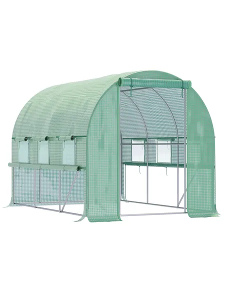 Outsunny Walk-in Polytunnel Greenhouse Green House with Roll-up Sidewalls, UV-resistant PE Cover, 3 x 2 x 2m, Green