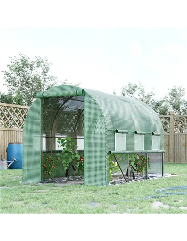Outsunny Walk-in Polytunnel Greenhouse Green House with Roll-up Sidewalls, UV-resistant PE Cover, 3 x 2 x 2m, Green