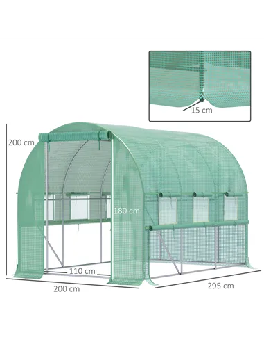 Outsunny Walk-in Polytunnel Greenhouse Green House with Roll-up Sidewalls, UV-resistant PE Cover, 3 x 2 x 2m, Green