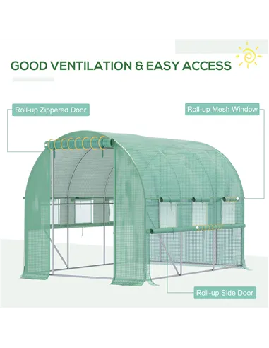 Outsunny Walk-in Polytunnel Greenhouse Green House with Roll-up Sidewalls, UV-resistant PE Cover, 3 x 2 x 2m, Green