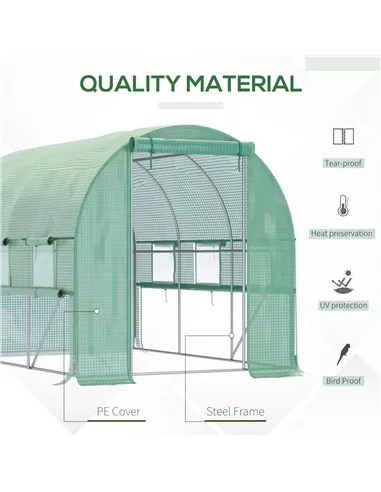 Outsunny Walk-in Polytunnel Greenhouse Green House with Roll-up Sidewalls, UV-resistant PE Cover, 3 x 2 x 2m, Green