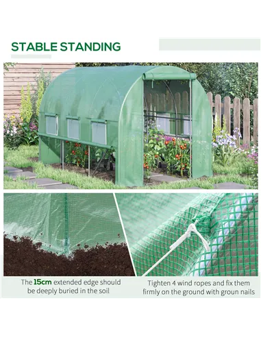 Outsunny Walk-in Polytunnel Greenhouse Green House with Roll-up Sidewalls, UV-resistant PE Cover, 3 x 2 x 2m, Green