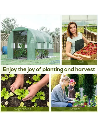 Outsunny Walk-in Polytunnel Greenhouse Green House with Roll-up Sidewalls, UV-resistant PE Cover, 3 x 2 x 2m, Green