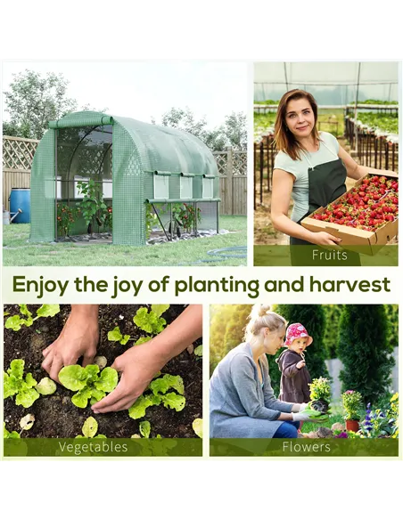 Outsunny Walk-in Polytunnel Greenhouse Green House with Roll-up Sidewalls, UV-resistant PE Cover, 3 x 2 x 2m, Green