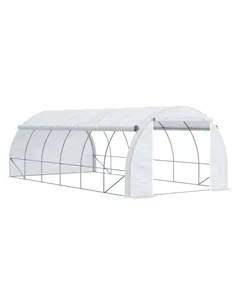 Outsunny 6 x 3 x 2 m Polytunnel Greenhouse with Roll-up Side Walls, Walk-in Grow House Tent with Steel Frame, Reinforced Cover, 