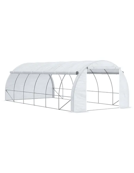 Outsunny 6 x 3 x 2 m Polytunnel Greenhouse with Roll-up Side Walls, Walk-in Grow House Tent with Steel Frame, Reinforced Cover, 