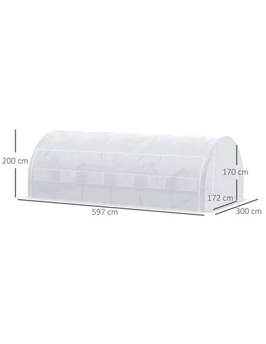 Outsunny 6 x 3 x 2 m Polytunnel Greenhouse with Roll-up Side Walls, Walk-in Grow House Tent with Steel Frame, Reinforced Cover, 