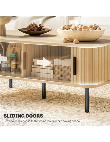 HOMCOM Coffee Table with Storage, Living Room Table with Slatted Tambour Sliding Doors and Foot Pads, Rectangular Coffee Table w