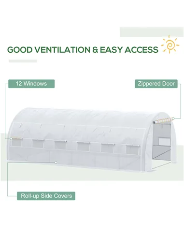 Outsunny 6 x 3 x 2 m Polytunnel Greenhouse with Roll-up Side Walls, Walk-in Grow House Tent with Steel Frame, Reinforced Cover, 