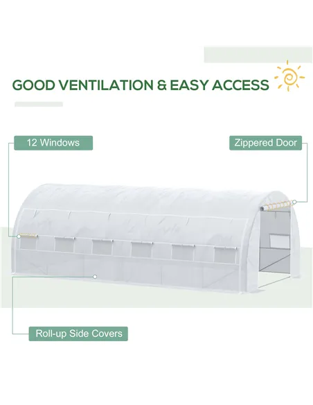 Outsunny 6 x 3 x 2 m Polytunnel Greenhouse with Roll-up Side Walls, Walk-in Grow House Tent with Steel Frame, Reinforced Cover, 