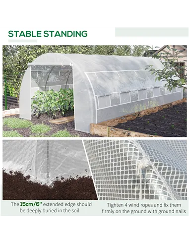 Outsunny 6 x 3 x 2 m Polytunnel Greenhouse with Roll-up Side Walls, Walk-in Grow House Tent with Steel Frame, Reinforced Cover, 