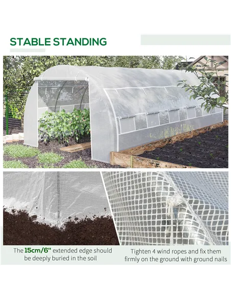 Outsunny 6 x 3 x 2 m Polytunnel Greenhouse with Roll-up Side Walls, Walk-in Grow House Tent with Steel Frame, Reinforced Cover, 