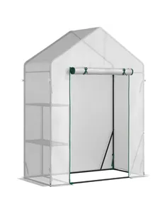 Outsunny Walk In Greenhouse with 2 Tier Shelf, Portable Gardening Plant Grow House Tomato Greenhouse with Roll up Zip Panel Door