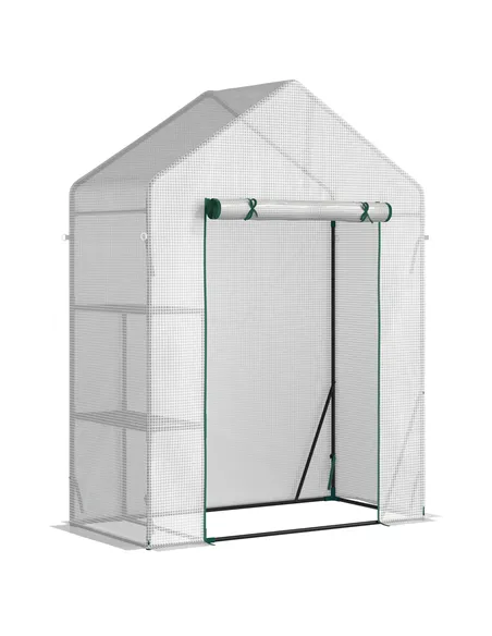 Outsunny Walk In Greenhouse with 2 Tier Shelf, Portable Gardening Plant Grow House Tomato Greenhouse with Roll up Zip Panel Door