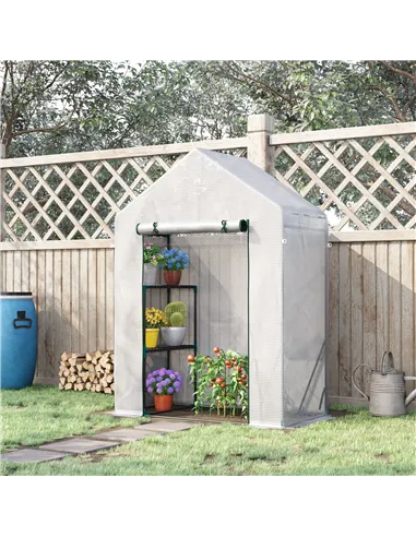 Outsunny Walk In Greenhouse with 2 Tier Shelf, Portable Gardening Plant Grow House Tomato Greenhouse with Roll up Zip Panel Door
