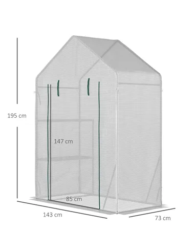 Outsunny Walk In Greenhouse with 2 Tier Shelf, Portable Gardening Plant Grow House Tomato Greenhouse with Roll up Zip Panel Door
