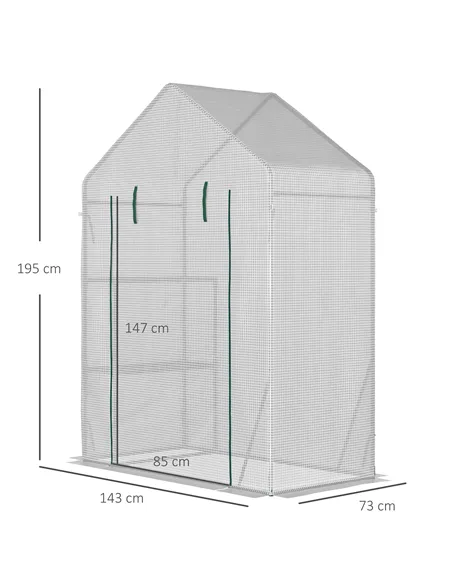 Outsunny Walk In Greenhouse with 2 Tier Shelf, Portable Gardening Plant Grow House Tomato Greenhouse with Roll up Zip Panel Door