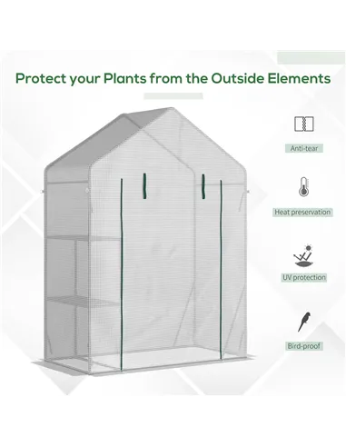 Outsunny Walk In Greenhouse with 2 Tier Shelf, Portable Gardening Plant Grow House Tomato Greenhouse with Roll up Zip Panel Door