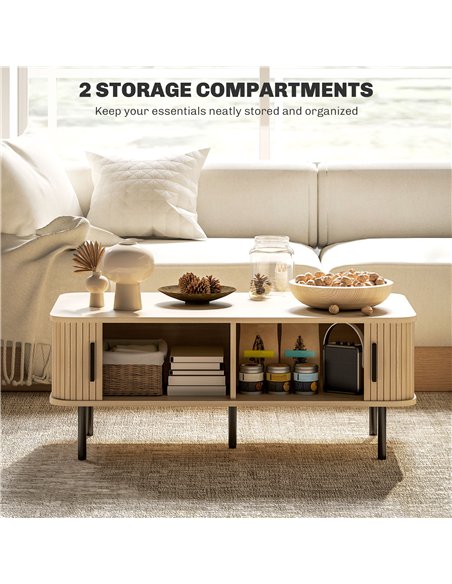 HOMCOM Coffee Table with Storage, Living Room Table with Slatted Tambour Sliding Doors and Foot Pads, Rectangular Coffee Table w