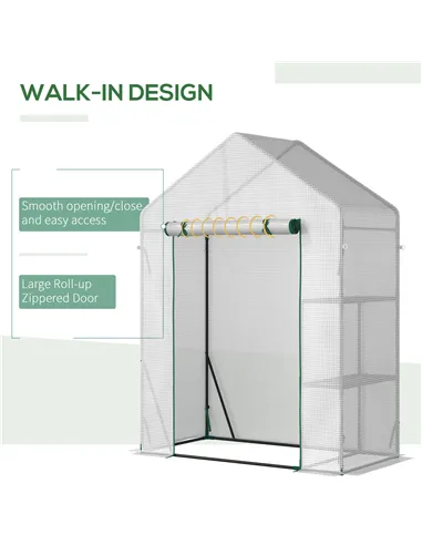 Outsunny Walk In Greenhouse with 2 Tier Shelf, Portable Gardening Plant Grow House Tomato Greenhouse with Roll up Zip Panel Door