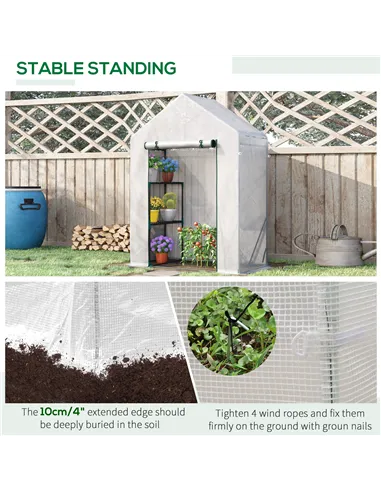 Outsunny Walk In Greenhouse with 2 Tier Shelf, Portable Gardening Plant Grow House Tomato Greenhouse with Roll up Zip Panel Door