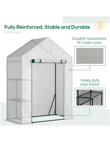 Outsunny Walk In Greenhouse with 2 Tier Shelf, Portable Gardening Plant Grow House Tomato Greenhouse with Roll up Zip Panel Door