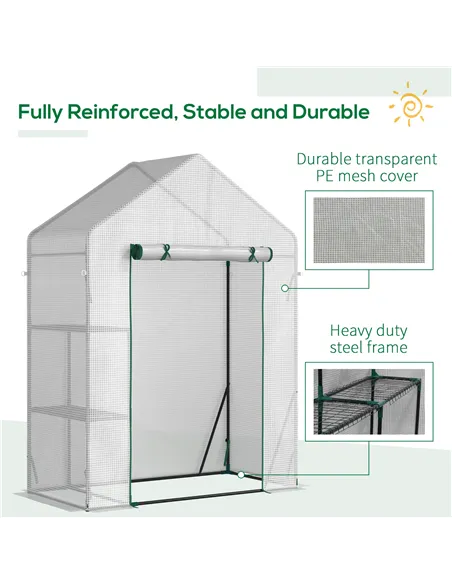 Outsunny Walk In Greenhouse with 2 Tier Shelf, Portable Gardening Plant Grow House Tomato Greenhouse with Roll up Zip Panel Door