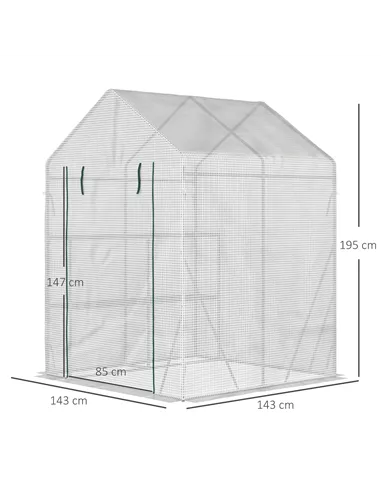 Outsunny Walk In Greenhouse with 2 Tier Shelf, Portable Gardening Plant Grow House Tomato Greenhouse with Roll up Zip Panel Door