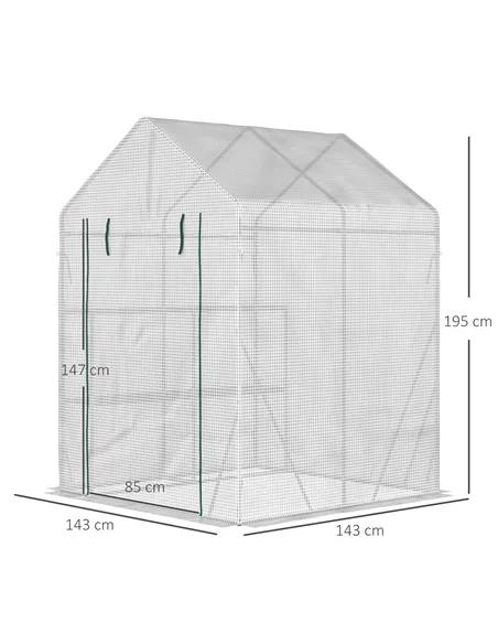 Outsunny Walk In Greenhouse with 2 Tier Shelf, Portable Gardening Plant Grow House Tomato Greenhouse with Roll up Zip Panel Door