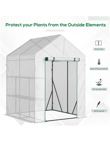 Outsunny Walk In Greenhouse with 2 Tier Shelf, Portable Gardening Plant Grow House Tomato Greenhouse with Roll up Zip Panel Door
